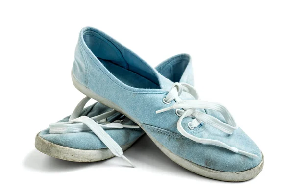 Sapatos Têxteis Azuis Isolados Fundo Branco — Fotografia de Stock