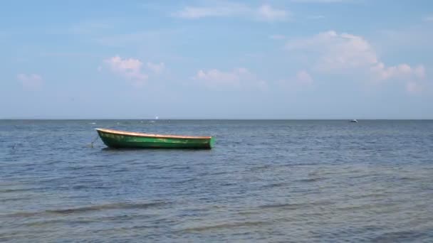 Lonely Wooden Rowboat Sea — Stock Video