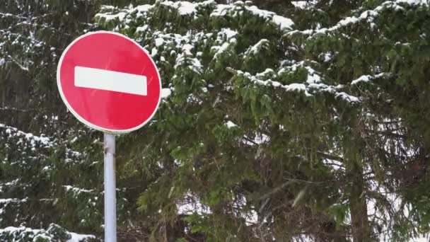 Tormenta Nieve Frente Una Señal Stop — Vídeos de Stock