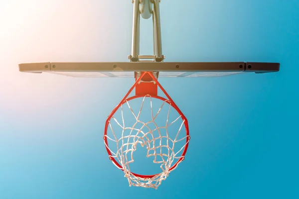 Bottom View Basketball Hoop Playing Streetball Outdoor Playground — Stock Photo, Image