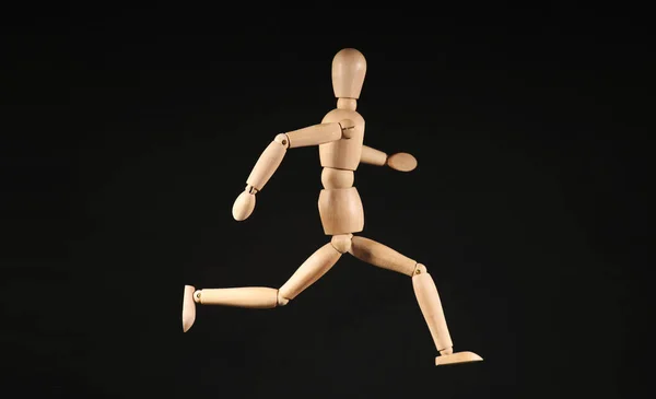 Running Figur Isolerad Trä Man Med Svart Bakgrund Royaltyfria Stockbilder