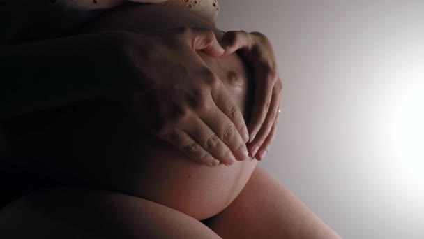 Mujer Embarazada Acariciando Hermoso Vientre Los Meses — Vídeo de stock