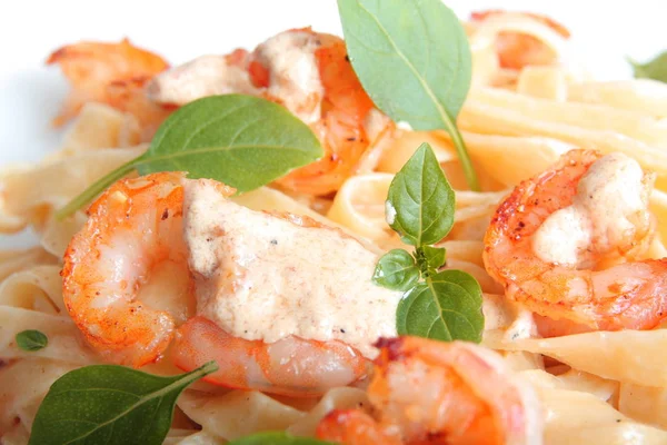 Delicious shrimp pasta with basil
