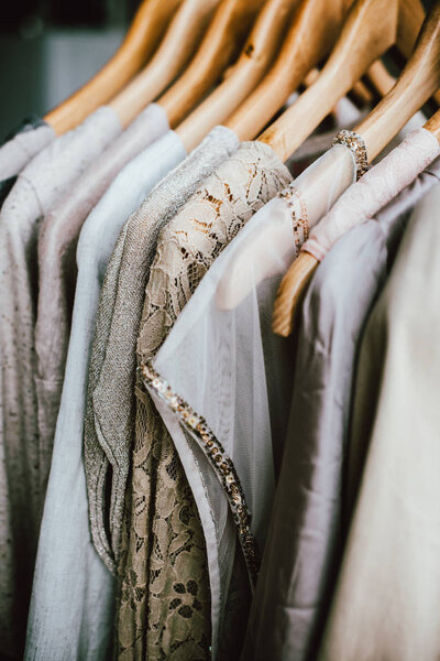 Collection of fashion clothes in beige colors