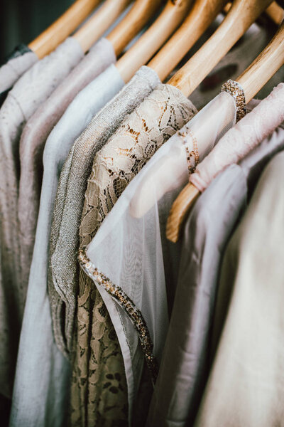 Collection of fashion clothes in beige colors