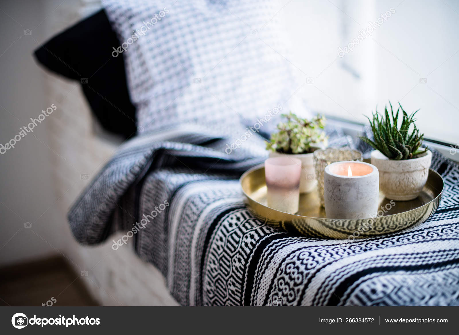 Real Apartment Interior Decor Aromatic Candles And Plants On