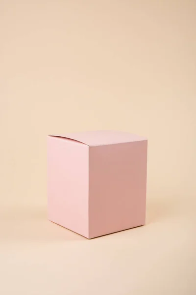 Tomt utrymme rosa rutan mock-up, stängd presentbox — Stockfoto