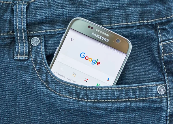 Монреаль Червня 2018 Пошук Google Мобільному Телефоні Пошук Google Веб — стокове фото
