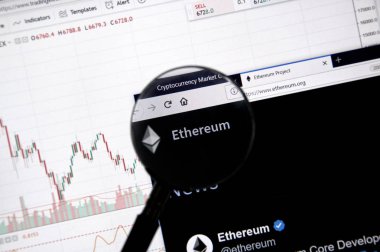 Montreal, Kanada - 20 Haziran 2018: Ethereum kripto para birimi ana sayfa. Cryptocurrency hangi şifreleme teknikleri oluşturmak ve fon transferi için kullanılan dijital bir para birimidir. Site - ethereum.org