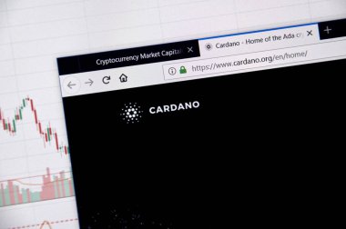 Montreal, Kanada - 20 Haziran 2018: Cardano kripto para birimi ana sayfa. Cryptocurrency hangi şifreleme teknikleri oluşturmak ve fon transferi için kullanılan dijital bir para birimidir. Sitesi - cardano.org