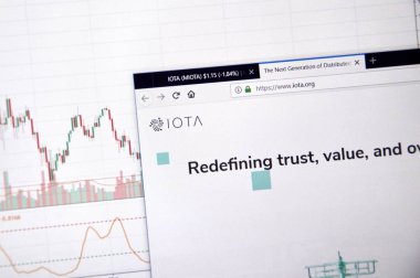 Montreal, Kanada - 20 Haziran 2018: Iota kripto para birimi ana sayfa. Cryptocurrency hangi şifreleme teknikleri oluşturmak ve fon transferi için kullanılan dijital bir para birimidir. Sitesi - iota.org