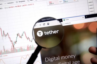 MONTREAL, CANADA - JUNE 20, 2018: Tether crypto currency home page. Cryptocurrency is a digital currency in which encryption techniques are used to generate and transfer funds. Site -tether.to clipart