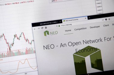 Montreal, Kanada - 20 Haziran 2018: Neo kripto para birimi ana sayfa. Cryptocurrency hangi şifreleme teknikleri oluşturmak ve fon transferi için kullanılan dijital bir para birimidir. Sitesi - neo.org