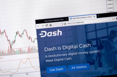 Montreal, Kanada - 20 Haziran 2018: Dash kripto para birimi ana sayfa. Cryptocurrency hangi şifreleme teknikleri oluşturmak ve fon transferi için kullanılan dijital bir para birimidir. Sitesi - dash.org
