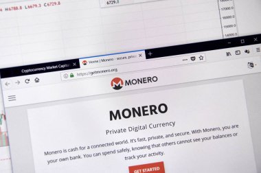 Montreal, Kanada - 20 Haziran 2018: Monero kripto para birimi ana sayfa. Cryptocurrency hangi şifreleme teknikleri oluşturmak ve fon transferi için kullanılan dijital bir para birimidir. Sitesi - getmonero.org