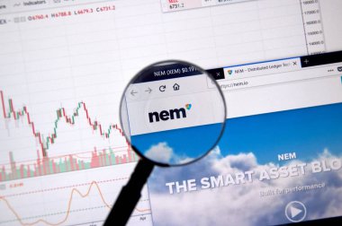 Montreal, Kanada - 20 Haziran 2018: Nem kripto para birimi ana sayfa. Cryptocurrency hangi şifreleme teknikleri oluşturmak ve fon transferi için kullanılan dijital bir para birimidir. Sitesi - nem.io