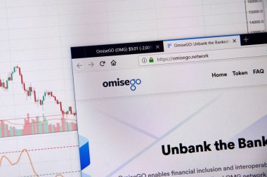 Montreal, Kanada - 20 Haziran 2018: Omisego kripto para birimi ana sayfa. Cryptocurrency hangi şifreleme teknikleri oluşturmak ve fon transferi için kullanılan dijital bir para birimidir. Sitesi - omisego.network