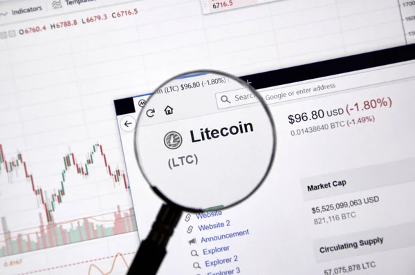 Montreal Kanada Června 2018 Litecoin Šifrovací Měny Ceny Pod Lupou — Stock fotografie