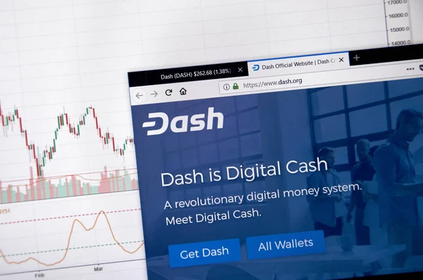 Montreal, Kanada - 20 Haziran 2018: Dash kripto para birimi ana sayfa. Cryptocurrency hangi şifreleme teknikleri oluşturmak ve fon transferi için kullanılan dijital bir para birimidir. Sitesi - dash.org