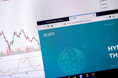 Montreal, Kanada - 20 Haziran 2018: Simge kripto para birimi ana sayfa. Cryptocurrency hangi şifreleme teknikleri oluşturmak ve fon transferi için kullanılan dijital bir para birimidir. Sitesi - icon.fundation