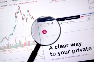 Montreal, Kanada - 20 Haziran 2018: Bytecoin kripto para birimi ana sayfa. Cryptocurrency hangi şifreleme teknikleri oluşturmak ve fon transferi için kullanılan dijital bir para birimidir. Sitesi - bytecoin.org