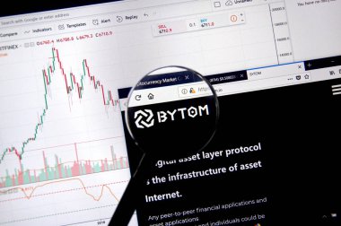 Montreal, Kanada - 20 Haziran 2018: Bytom kripto para birimi ana sayfa. Cryptocurrency hangi şifreleme teknikleri oluşturmak ve fon transferi için kullanılan dijital bir para birimidir. Sitesi - bytom.io