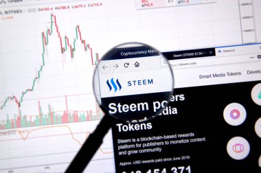 Montreal, Kanada - 20 Haziran 2018: Steem kripto para birimi ana sayfa. Cryptocurrency hangi şifreleme teknikleri oluşturmak ve fon transferi için kullanılan dijital bir para birimidir. Sitesi - steem.com