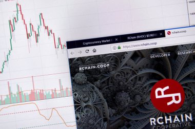 Montreal, Kanada - 20 Haziran 2018: Rchain kripto para birimi ana sayfa. Cryptocurrency hangi şifreleme teknikleri oluşturmak ve fon transferi için kullanılan dijital bir para birimidir. Sitesi - rchain.coop