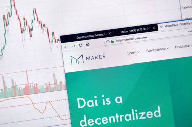 Montreal, Kanada - 20 Haziran 2018: Maker kripto para birimi ana sayfa. Cryptocurrency hangi şifreleme teknikleri oluşturmak ve fon transferi için kullanılan dijital bir para birimidir. Sitesi - makerdao.com
