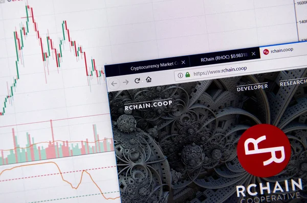 Montreal, Kanada - 20 Haziran 2018: Rchain kripto para birimi ana sayfa. Cryptocurrency hangi şifreleme teknikleri oluşturmak ve fon transferi için kullanılan dijital bir para birimidir. Sitesi - rchain.coop