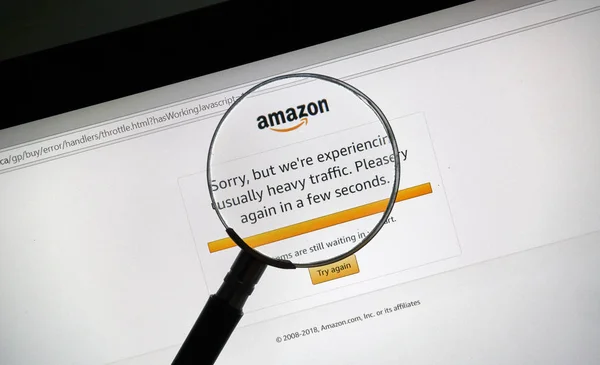 モントリオール カナダ 2018 Amazon プライム サイト重い交通そして技術的な問題メッセージ Amazon プライム日小売業者の大きなメンバー専用の夏のセールは 月の毎年 — ストック写真