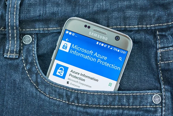 Montreal Kanada September 2018 Microsoft Azure Informationsskydd Mobil Applikation Samsung — Stockfoto