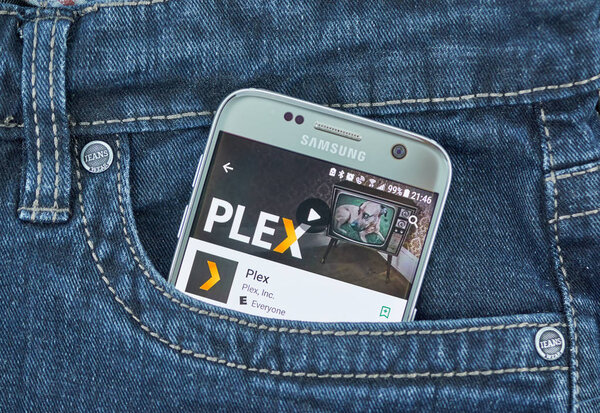 MONTREAL, CANADA - SEPTEMBER 8, 2018: Plex mobile application. Plex is a client-server media player system and software suite comprising two main components.