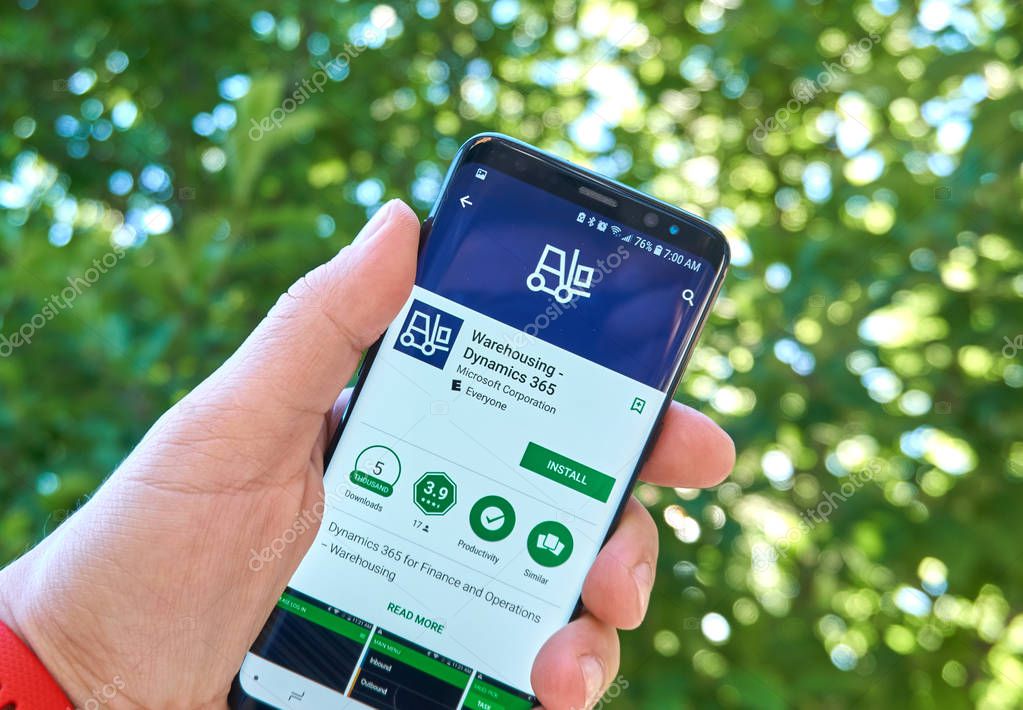 MONTREAL, CANADA - August 28, 2018: Microsoft Warehousing Dynamics 365 android app on Samsung s8 screen.