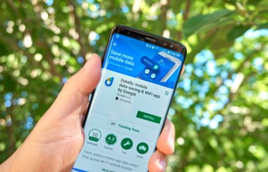 Montreal, Kanada - 28 Ağustos 2018: Google Datally android app Samsung s8 ekranda.