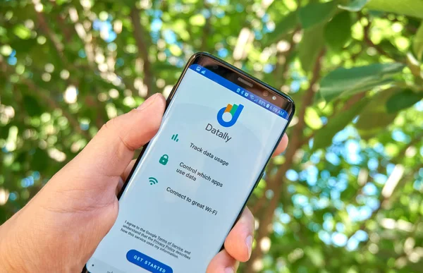 Монреаль Канада Августа 2018 Года Google Datally Android App Samsung — стоковое фото