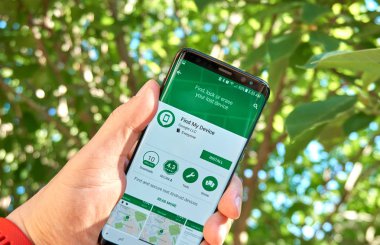 Montreal, Kanada - 28 Ağustos 2018: Google bulmak My Device android app Samsung s8 ekranda.