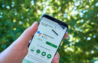 Montreal, Kanada - 28 Ağustos 2018: Google Yardımcısı android app Samsung s8 ekranda.