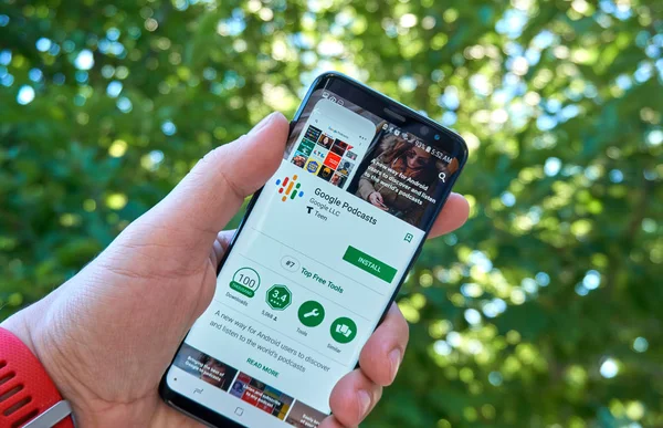 Montreal Kanada Augusti 2018 Google Podcasts För Android Samsung Skärmen — Stockfoto