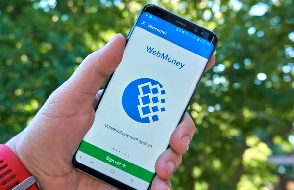 Монреаль Канада Августа 2018 Года Андроид Приложение Webmoney Экране Samsung — стоковое фото