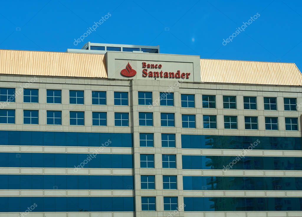 MIAMI, USA - AUGUST 22, 2018: Banco Santander in Miami Florida, USA. Banco Santander is a Spanish multinational commercial bank and financial services company