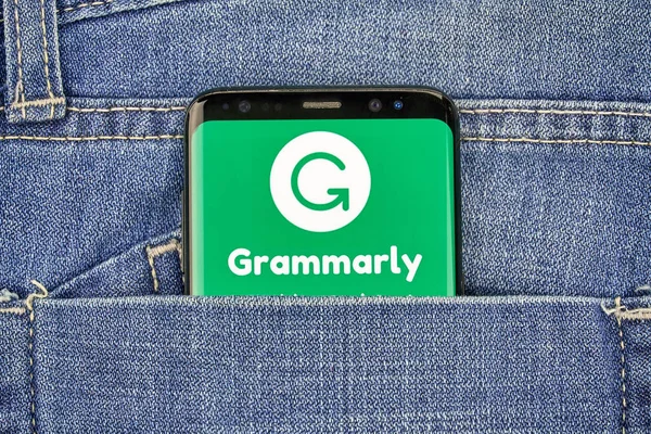 Montreal Kanada Ekim 2018 Grammarly Onay Logo App Bir Samsung — Stok fotoğraf