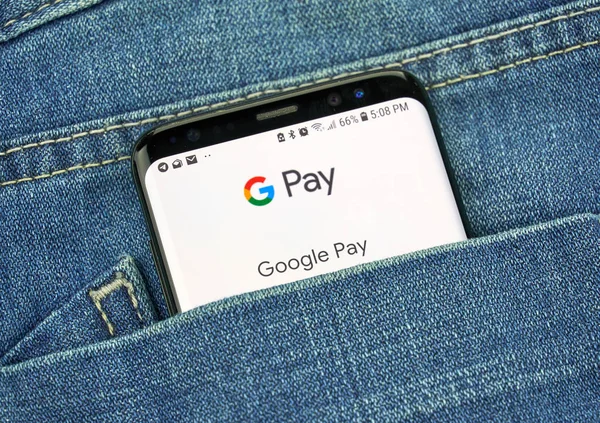 Монреаль Жовтня 2018 Платити Google App Екрані Сплачувати Цифрова Гаманець — стокове фото