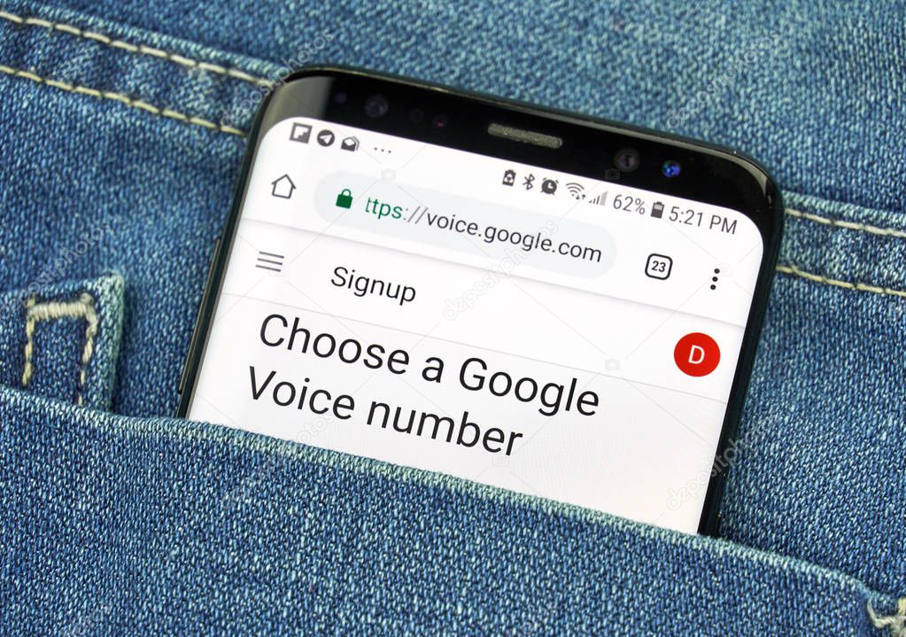 MONTREAL, CANADA - OCTOBER 4, 2018: Google Voice app on s8 screen. Google Voice is a Voice over IP service. Google is an American technology company which provides a variety of internet services.