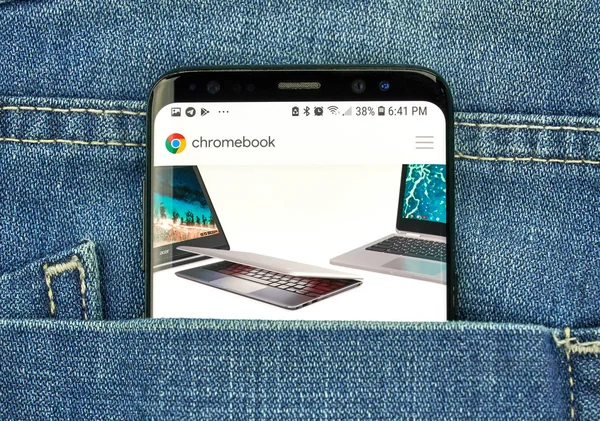 Montreal Kanada Października 2018 Google Chromebook Logo Ikon Ekranie Niebieski — Zdjęcie stockowe