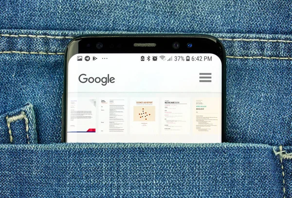 Montreal Canada Outubro 2018 Google Docs App Tela Bolso Jeans — Fotografia de Stock