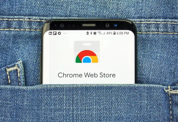 スクリーンのモントリオール カナダ 2018 Google Chrome ウェブストアのロゴ Chrome ウェブストアは Google Chrome — ストック写真