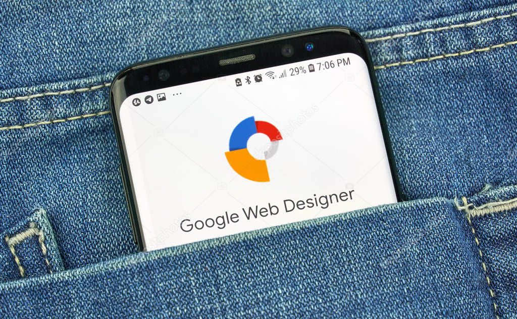 MONTREAL, CANADA - OCTOBER 4, 2018: Google Web Designer app on s8 screen. Google is an American technology company which provides a variety of internet services.