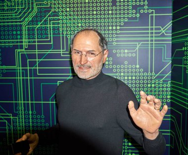 Montreal, Kanada - 23 Eylül 2018: Steven Paul Jobs, bir Amerikan iş patronu ve yatırımcı. Balmumu Müzesi Grevin Montreal, Quebec, Kanada