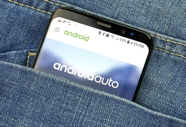 Montreal Canada Outubro 2018 Aplicativo Google Android Auto Tela Aplicativo — Fotografia de Stock